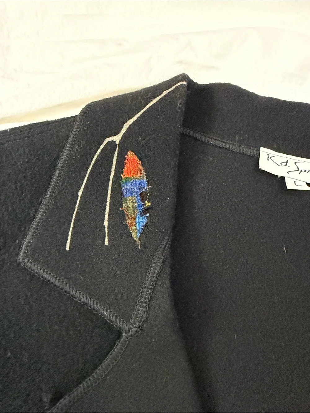 VTG K.D. SPRING Art-to-Wear Embroidered Wool Jacket Feathers L